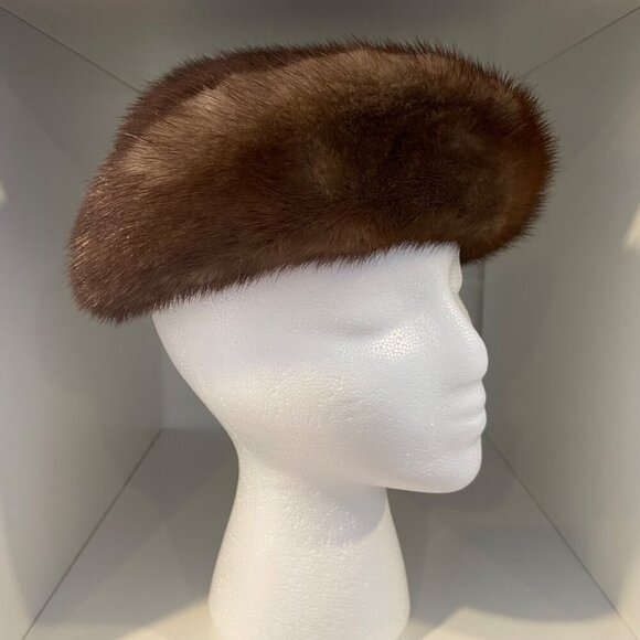 Vintage Brown Mink Fur Hat With Ribbon Tie Accent from Christine Originals - Picture 5 of 13